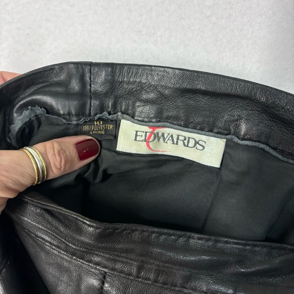 T. Edwards Black Leather Pants Preowned Size 10 Polyester Lined - Picture 2 of 11